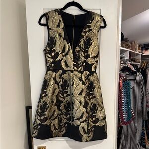 Alice + Olivia Gold and Black Fit and Flare Mini Dress